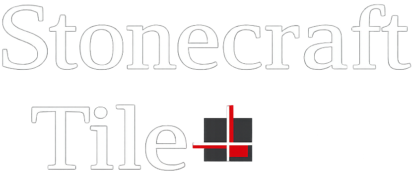 Stonecraft Tile logo in white serif text with red and gray tile icon